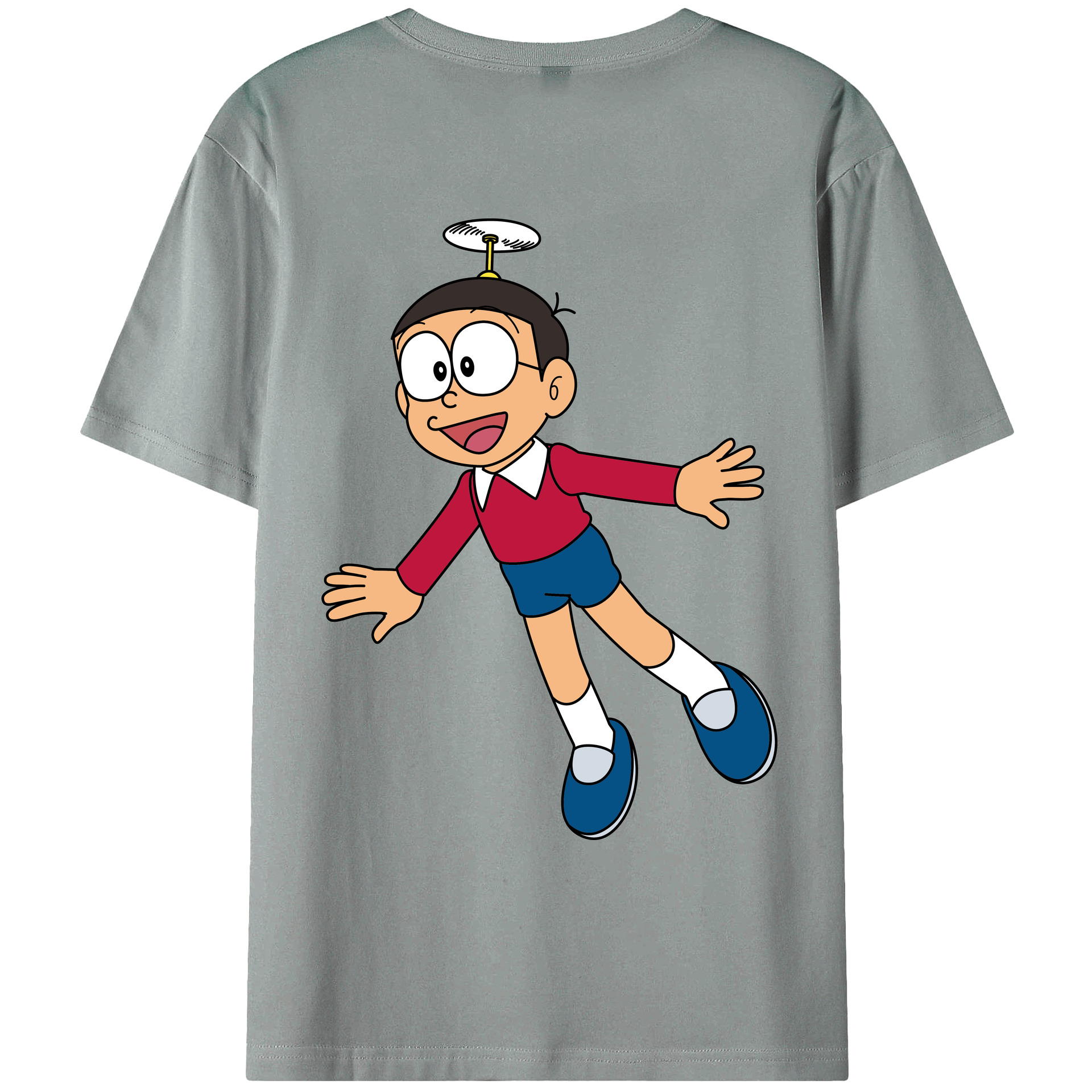 （画像用） ドラえもん 野比 のび太 Doraemon Nobita Nobi 綿100％ メンズ半袖Tシャツ（バックプリント） 通気性